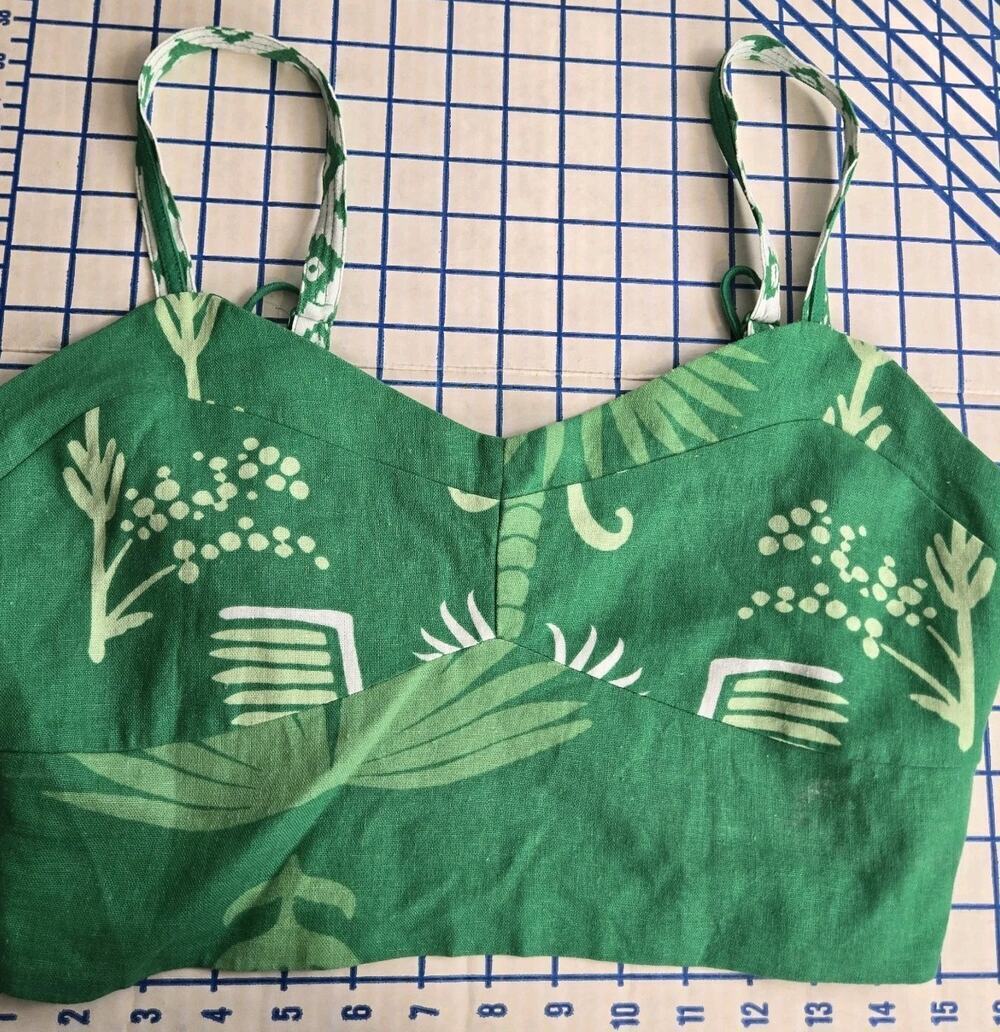Rachel Zoe GREEN Tropical Beaded Strap Linen Blend Crop Top Size M NWT Resort